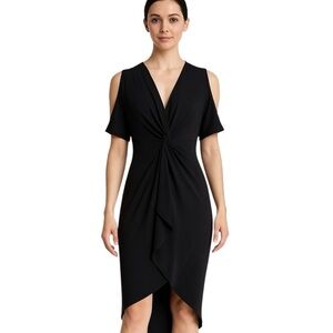 NWT Catherine Malandrino  Size 6 Black Plunging Neck Twist Dress Knee Length LBD